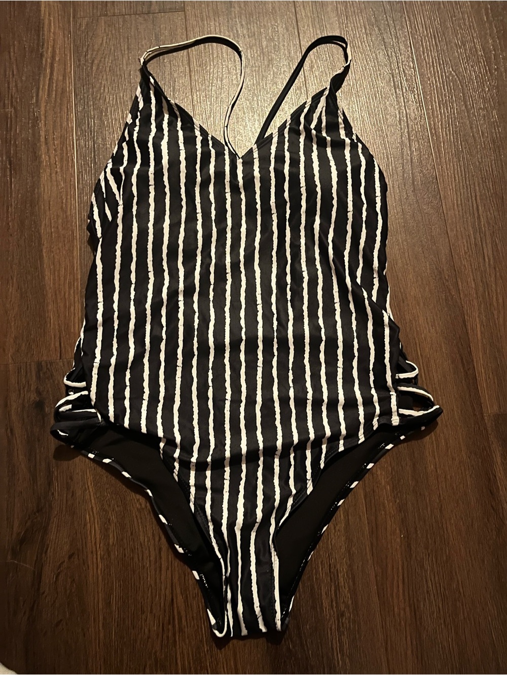 Black & White Striped  One-Piece Swimsuit